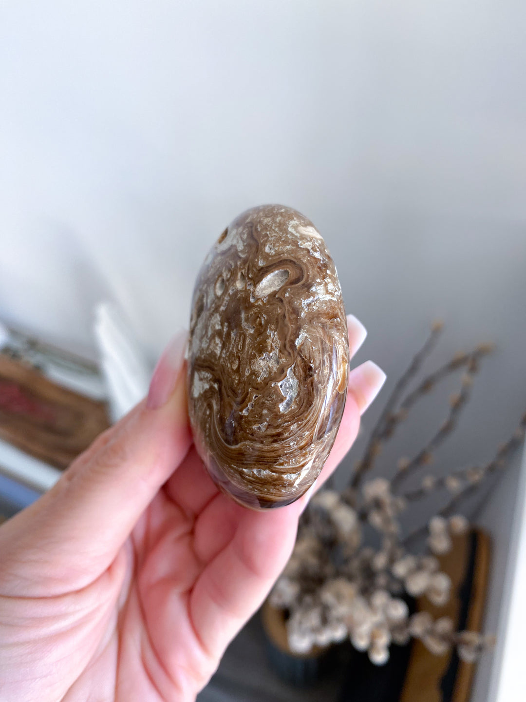 Chocolate Calcite Palm Stone