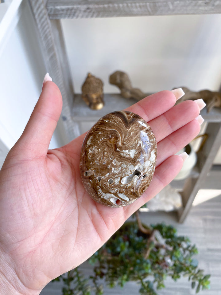 Chocolate Calcite Palm Stone