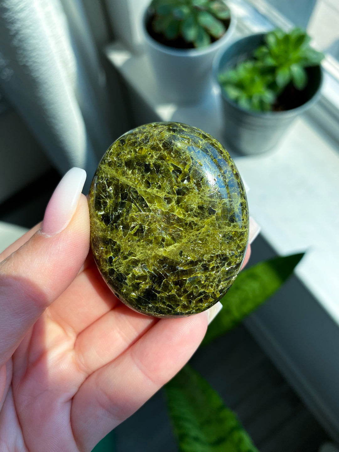 RARE: Green Tourmaline Palm Stone