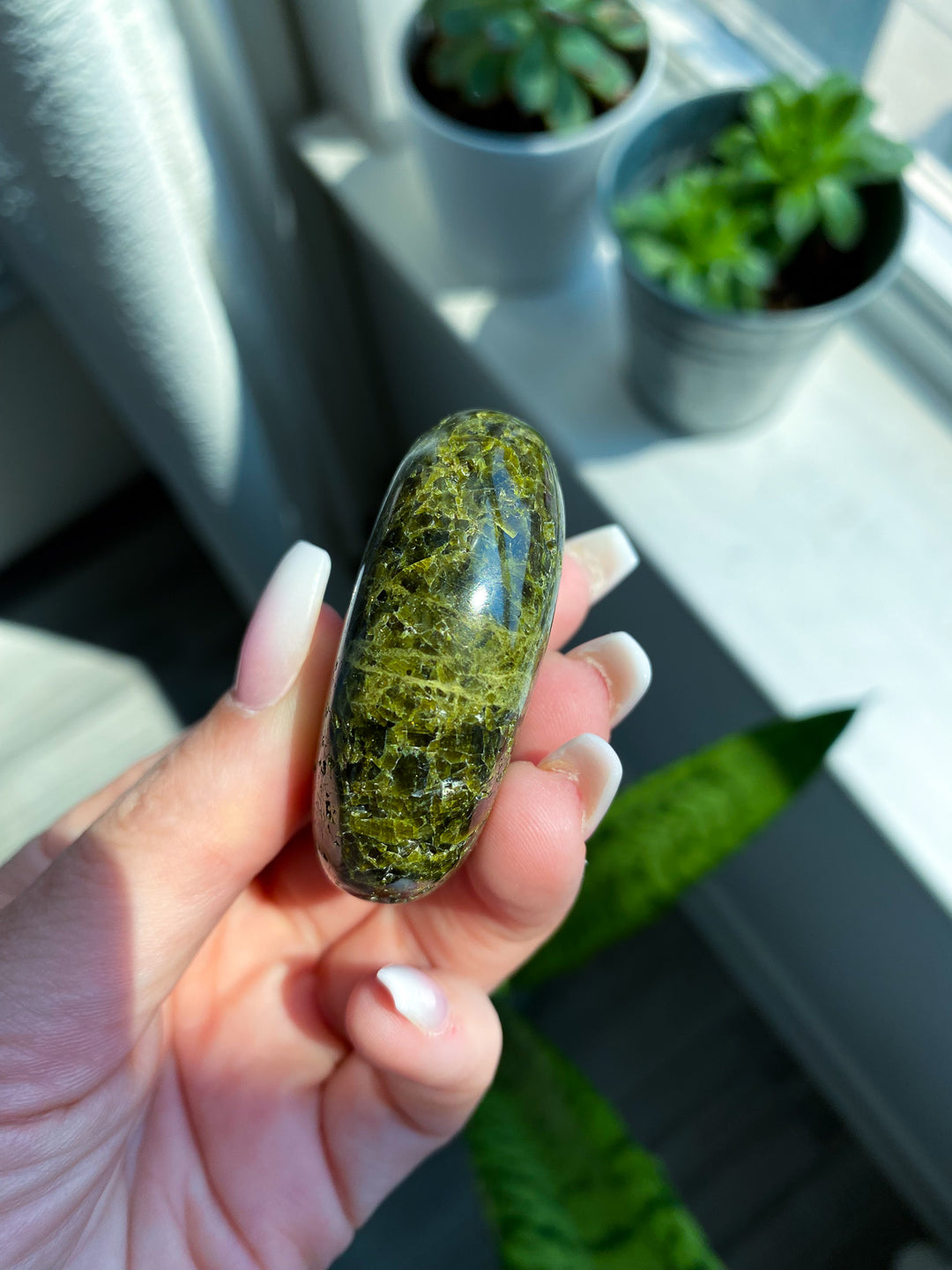 RARE: Green Tourmaline Palm Stone