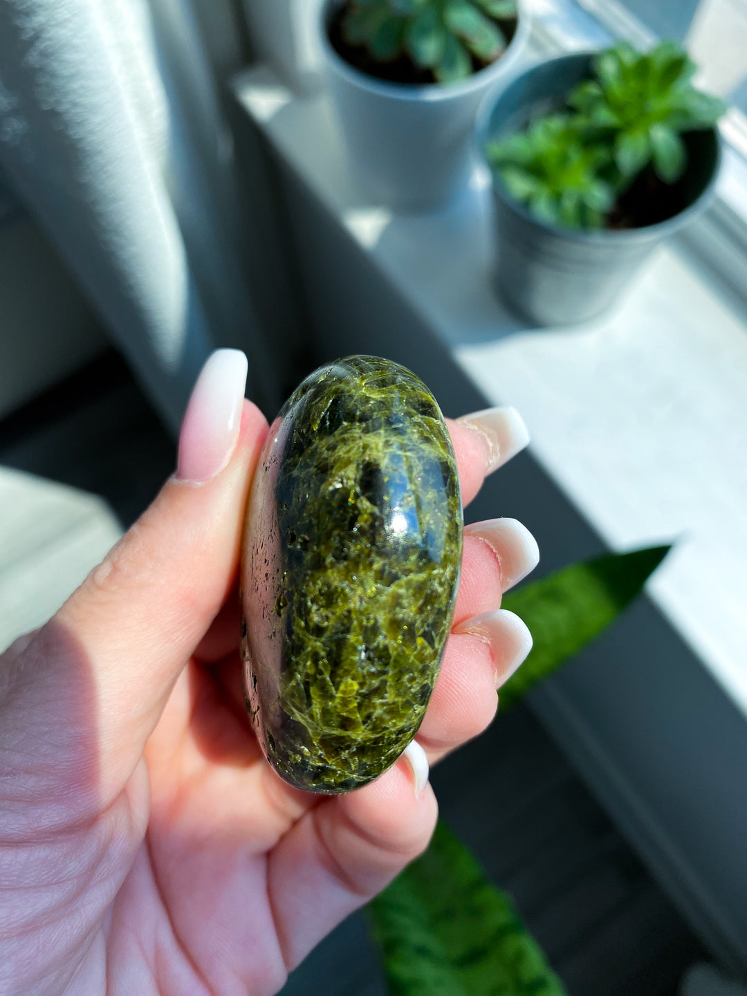 RARE: Green Tourmaline Palm Stone