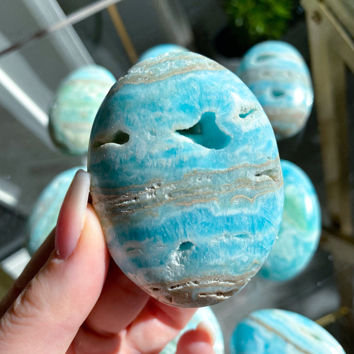 Blue Aragonite Palm Stone