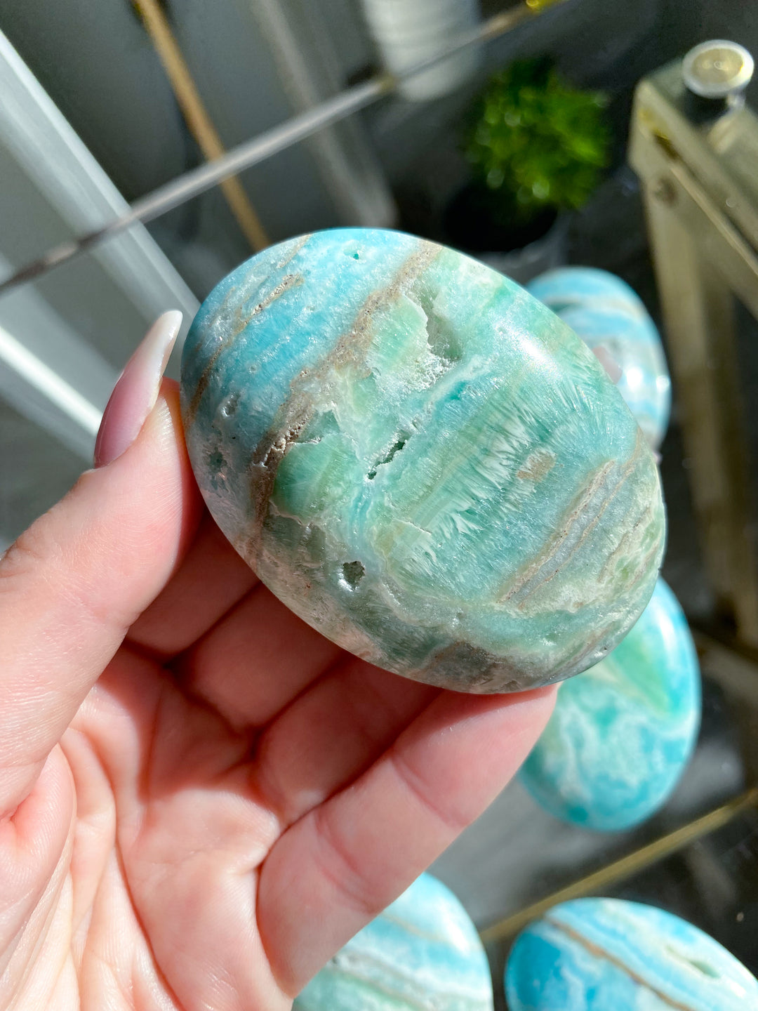 Blue Aragonite Palm Stone