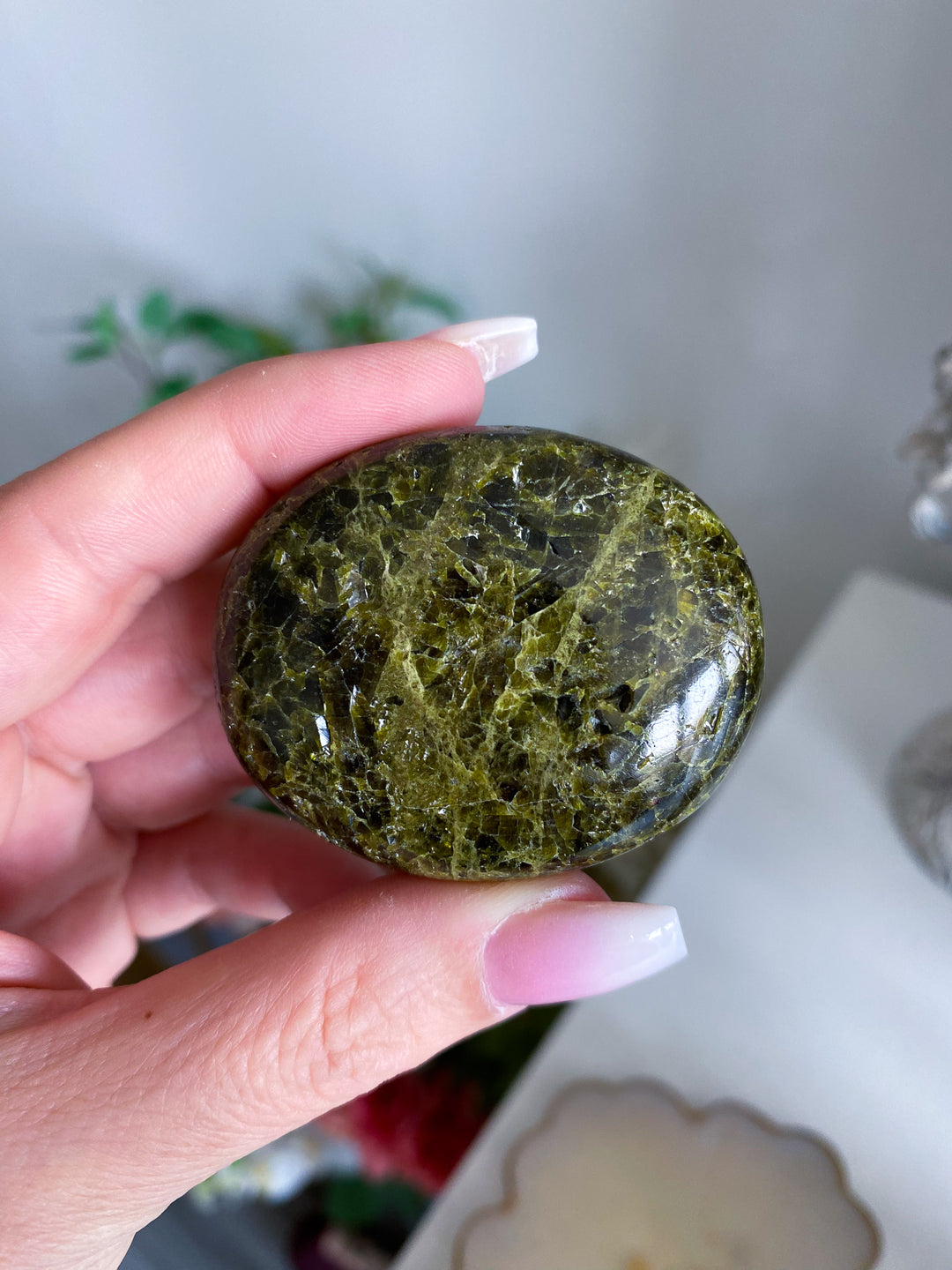 RARE: Green Tourmaline Palm Stone