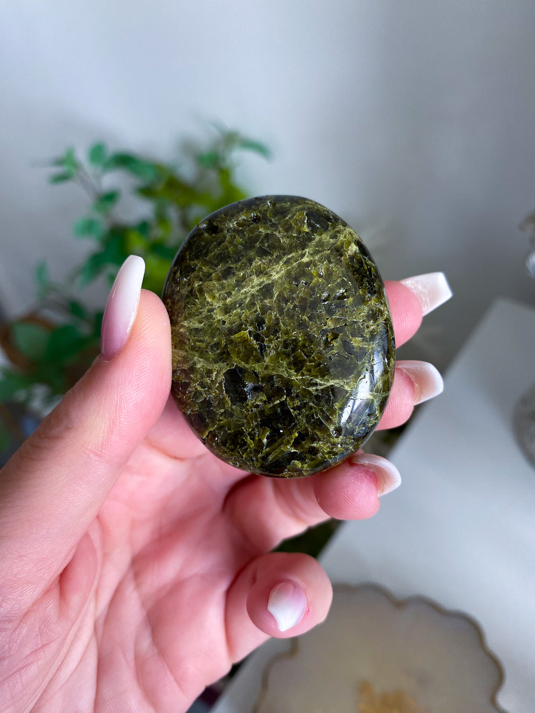 RARE: Green Tourmaline Palm Stone
