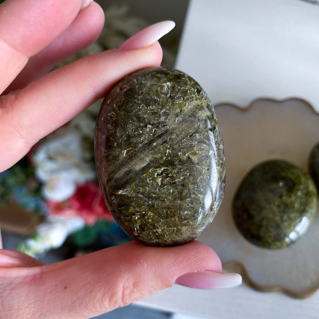 RARE: Green Tourmaline Palm Stone