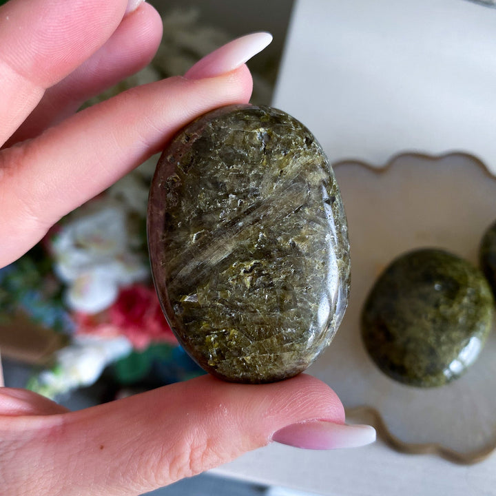 RARE: Green Tourmaline Palm Stone