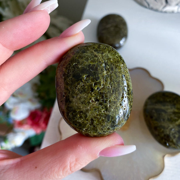 RARE: Green Tourmaline Palm Stone