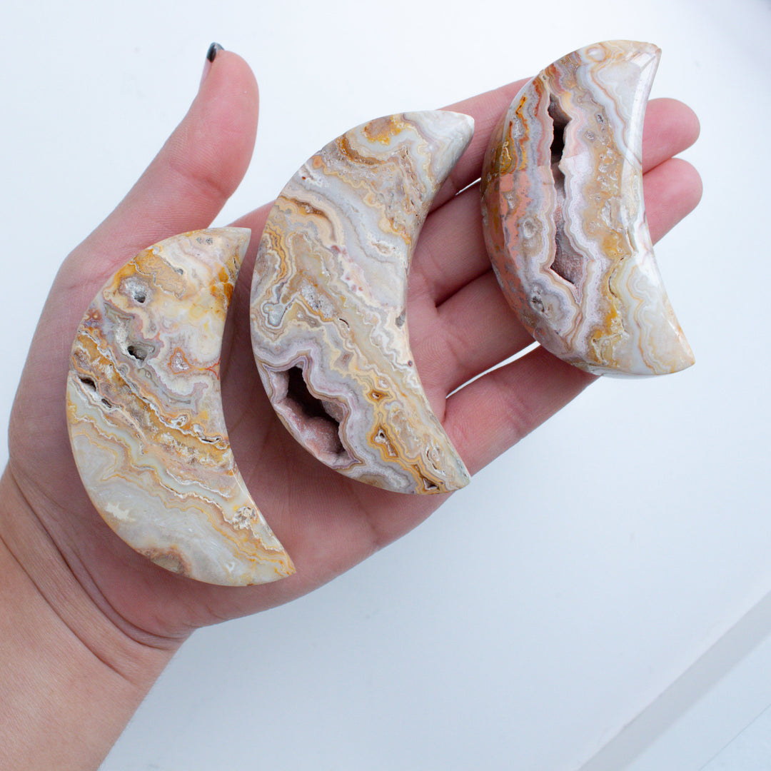Crazy Lace Agate Moon Carving