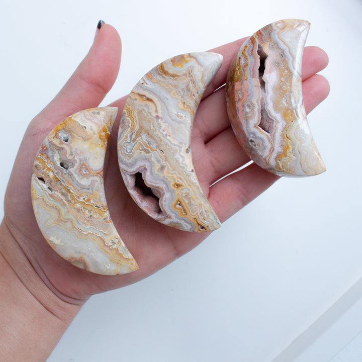 Crazy Lace Agate Moon Carving