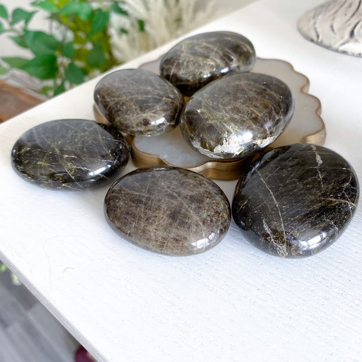 Rare: Dark Green Tourmaline Palm Stone