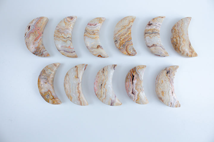 Crazy Lace Agate Moon Carving