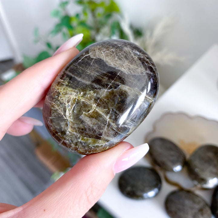 Rare: Dark Green Tourmaline Palm Stone