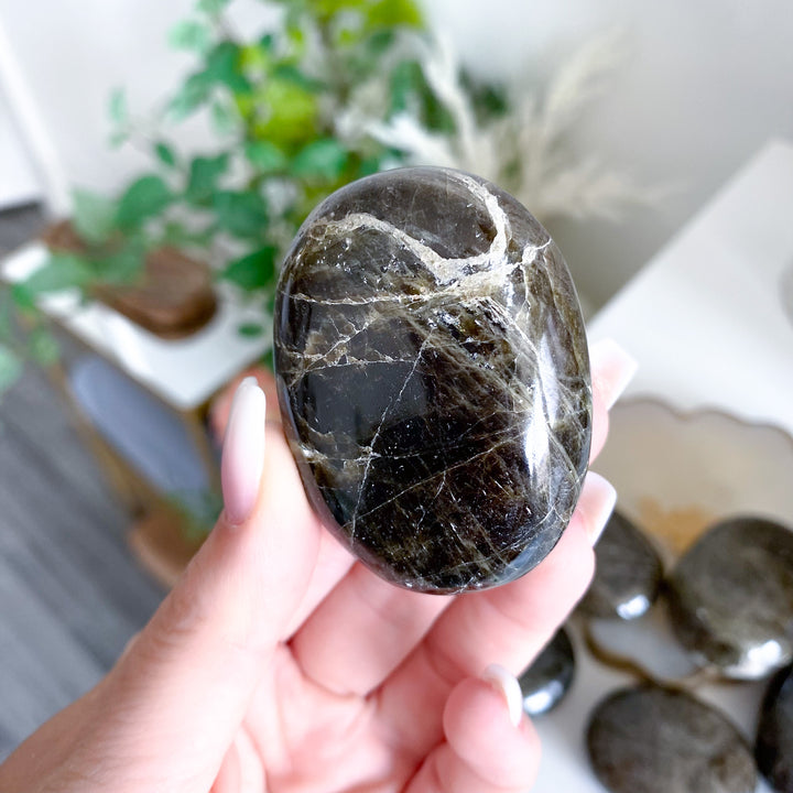 Rare: Dark Green Tourmaline Palm Stone