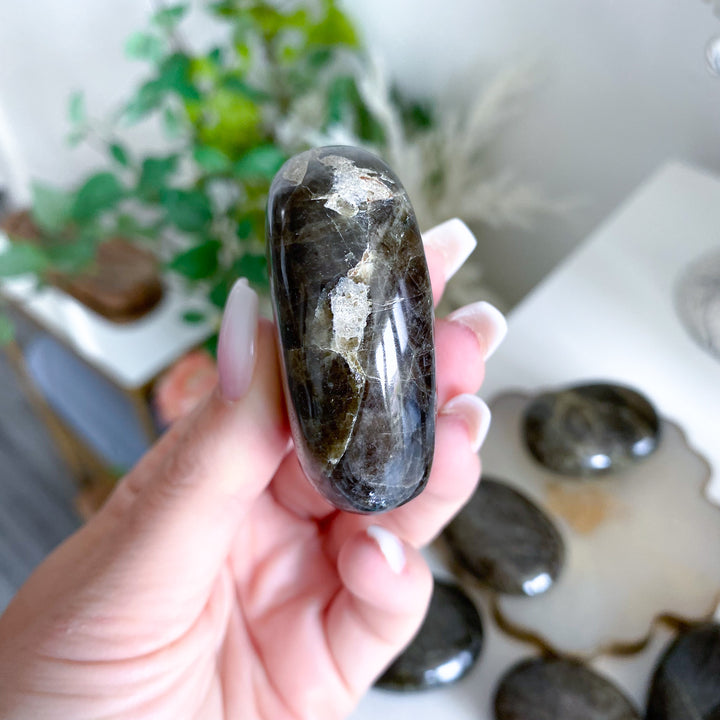 Rare: Dark Green Tourmaline Palm Stone