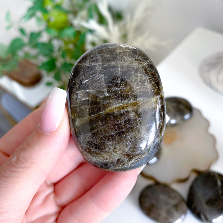 Rare: Dark Green Tourmaline Palm Stone