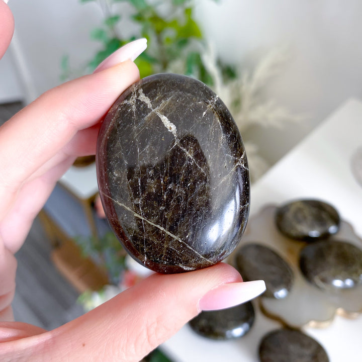 Rare: Dark Green Tourmaline Palm Stone