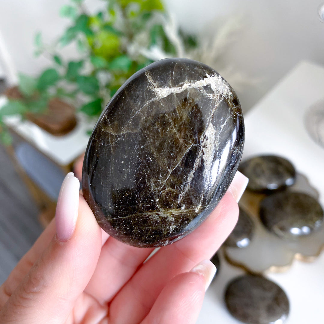 Rare: Dark Green Tourmaline Palm Stone