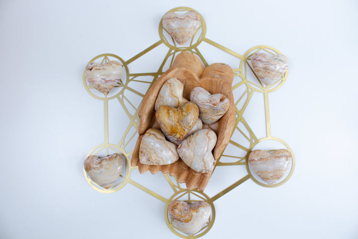 Crazy Lace Agate Puffy Heart Carving