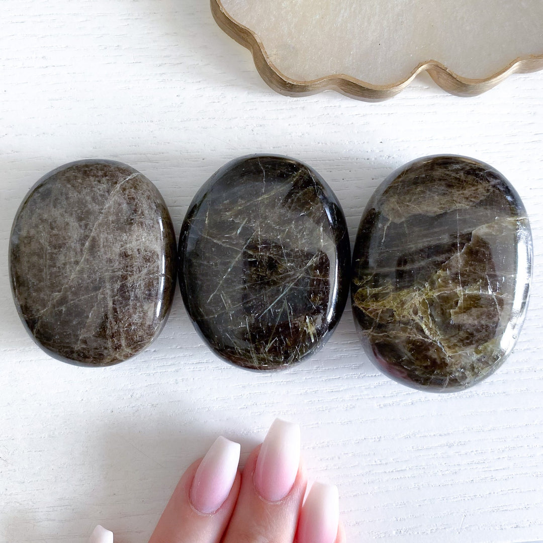 Rare: Dark Green Tourmaline Palm Stone