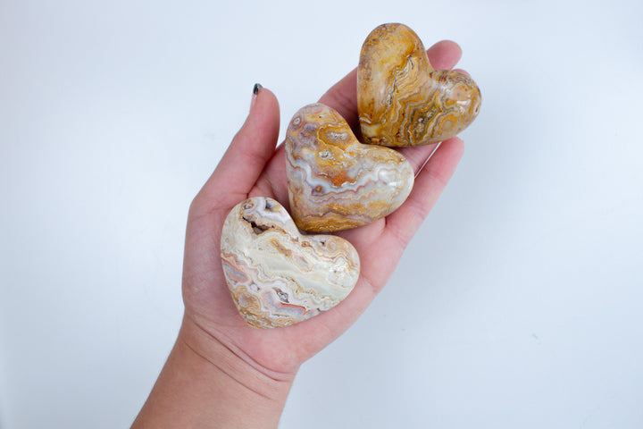 Crazy Lace Agate Puffy Heart Carving