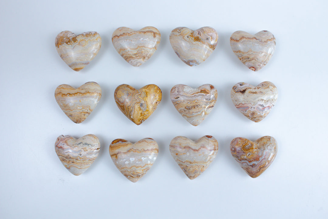 Crazy Lace Agate Puffy Heart Carving