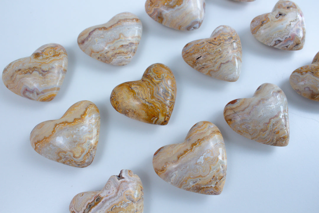 Crazy Lace Agate Puffy Heart Carving