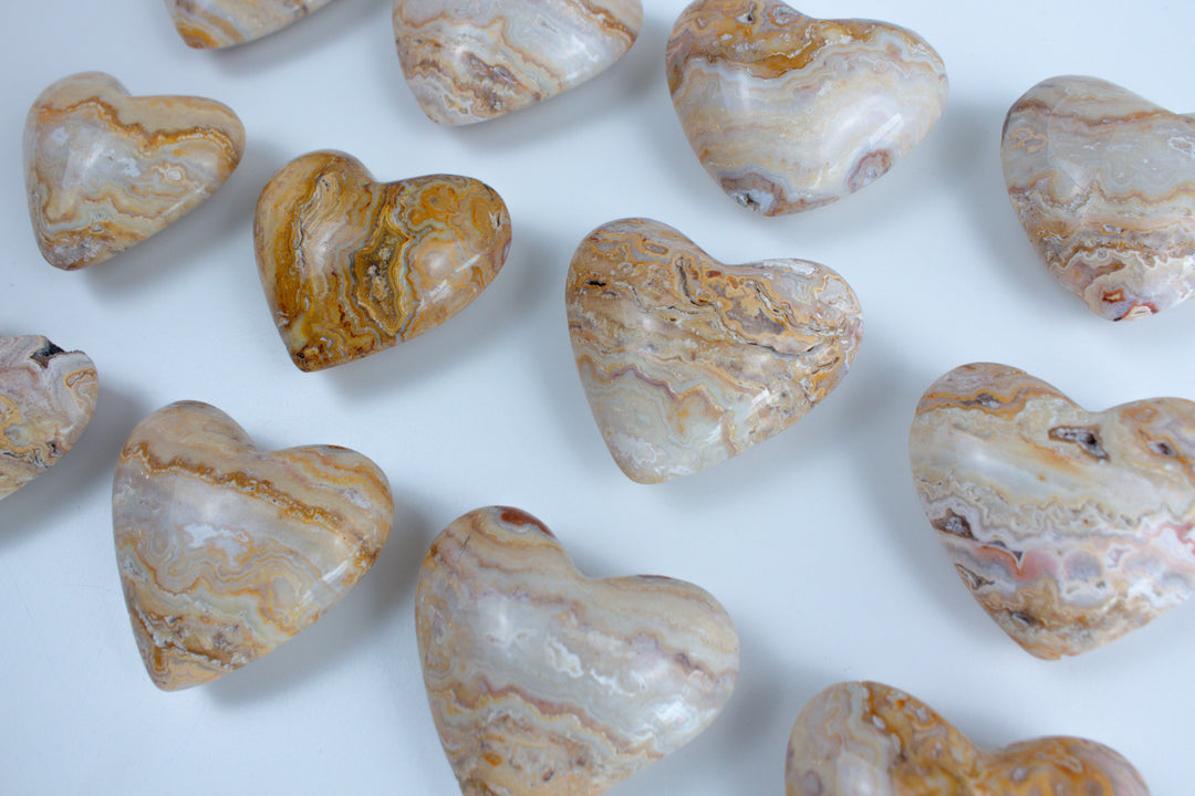Crazy Lace Agate Puffy Heart Carving