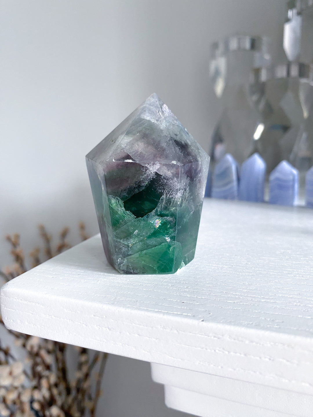 Rainbow Fluorite Tower Full Polish #7
