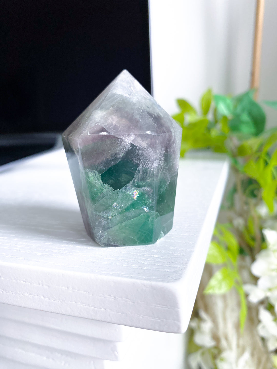 Rainbow Fluorite Tower Full Polish #7