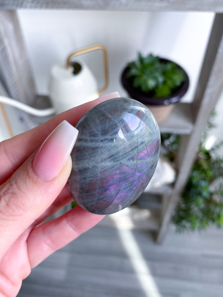 Flashy Purple & Orange Sunset Labradorite Palm Stone #8
