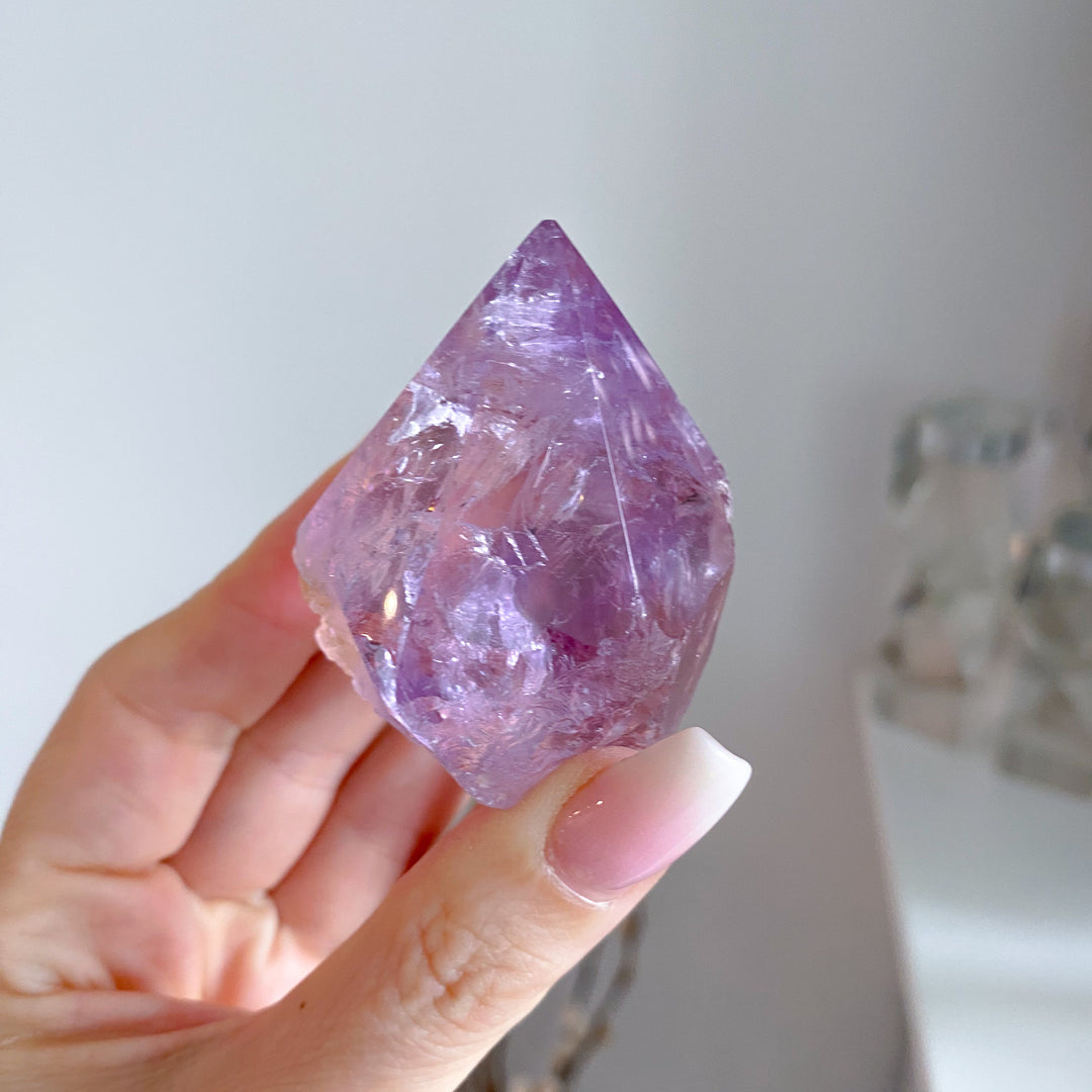 Glassy Amethyst Top Polish Point w/ Hematite