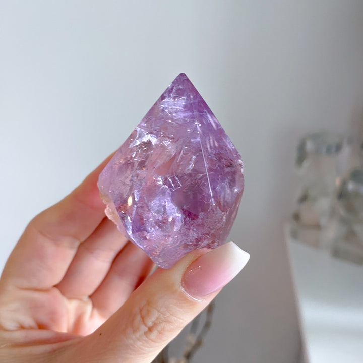 Glassy Amethyst Top Polish Point w/ Hematite