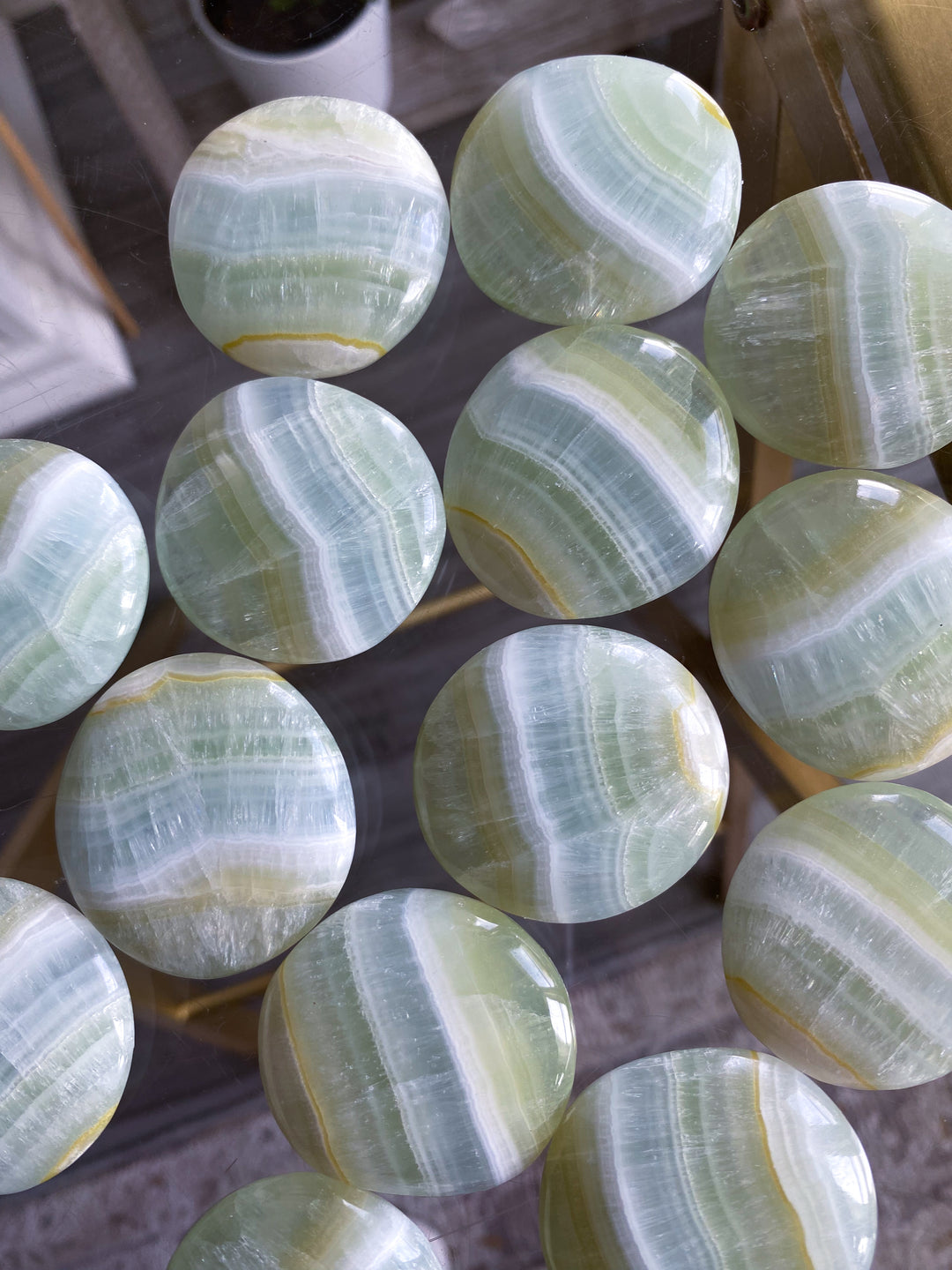 Pistachio Calcite Coin - Self Love