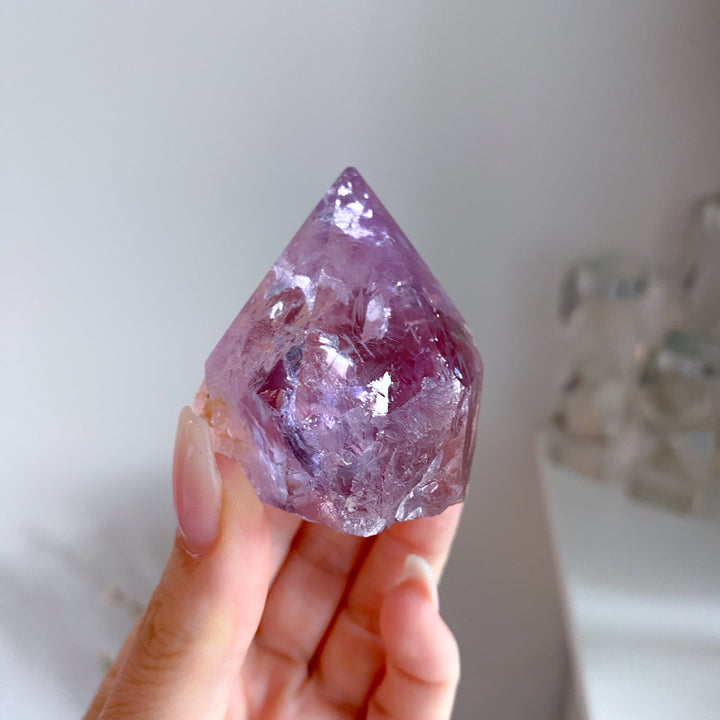 Glassy Amethyst Top Polish Point w/ Hematite