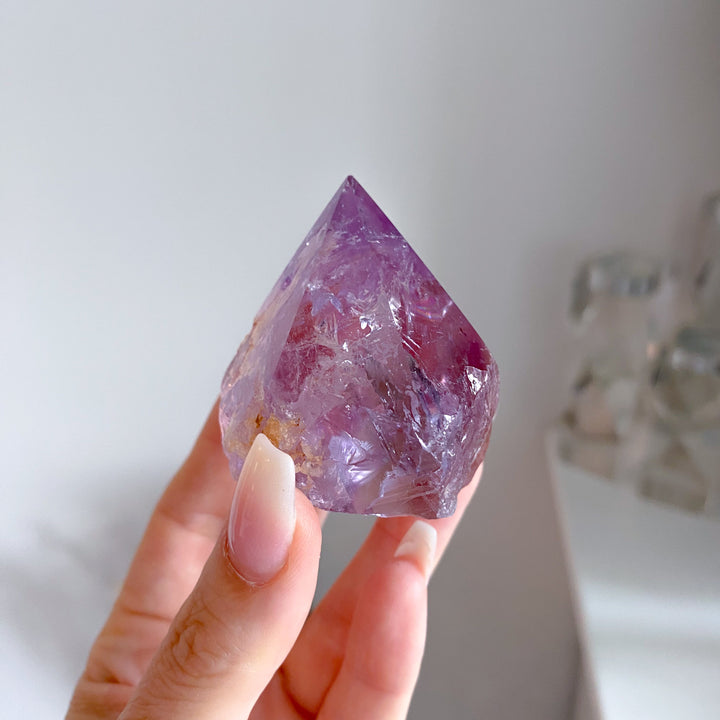 Glassy Amethyst Top Polish Point w/ Hematite