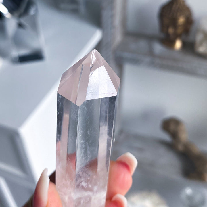 Imperfect Clear Quartz Tower - Tilted, Chipped