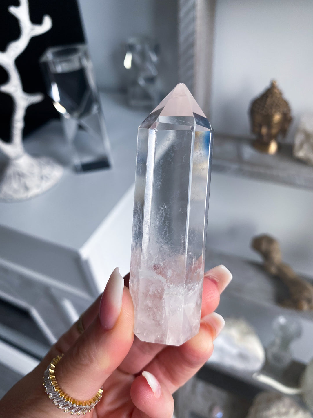 Imperfect Clear Quartz Tower - Tilted, Chipped