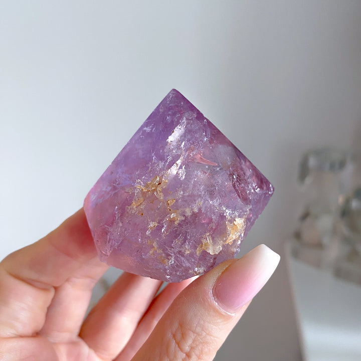 Glassy Amethyst Top Polish Point w/ Hematite