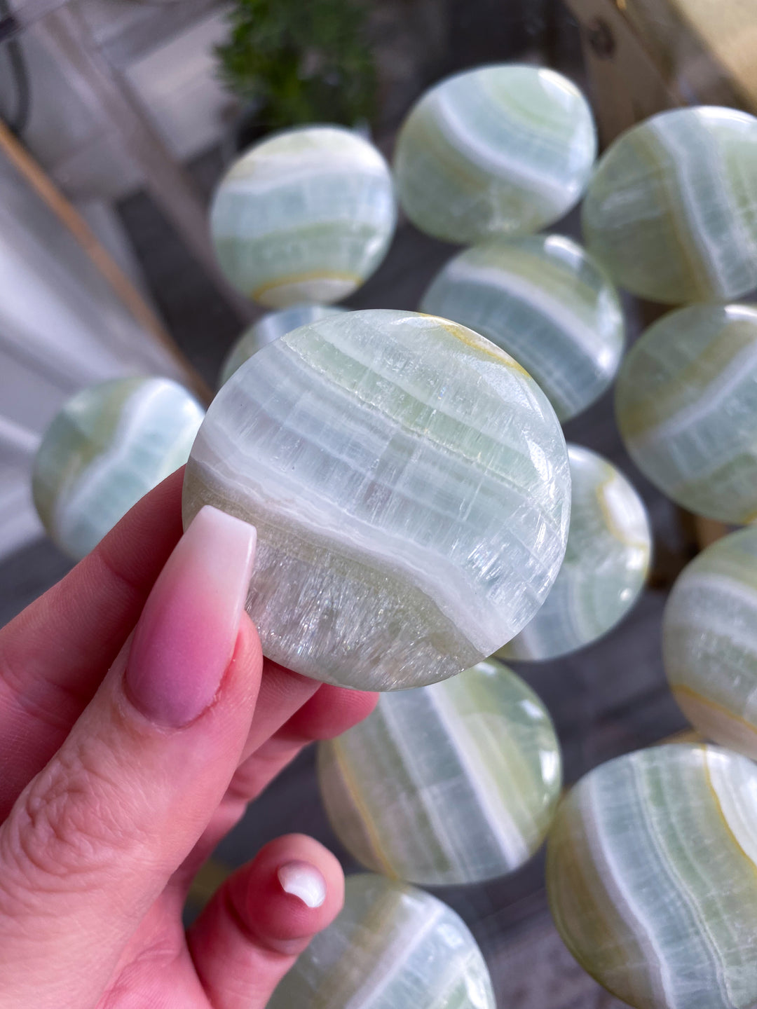 Pistachio Calcite Coin - Self Love