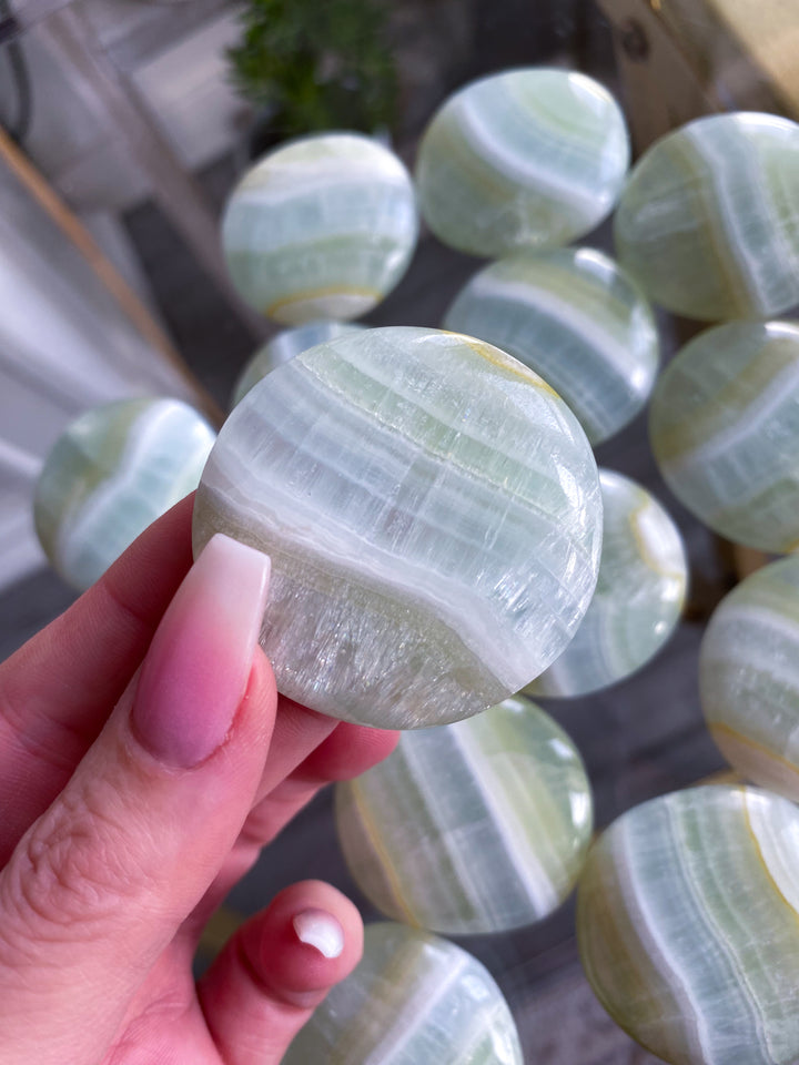 Pistachio Calcite Coin - Self Love
