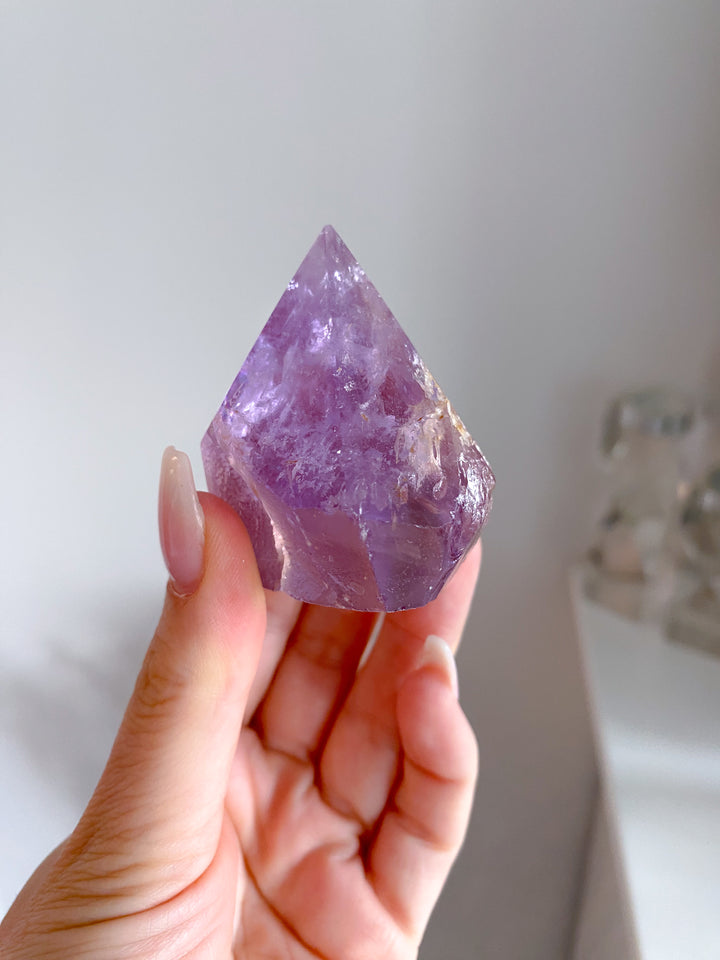 Glassy Amethyst Top Polish Point w/ Hematite