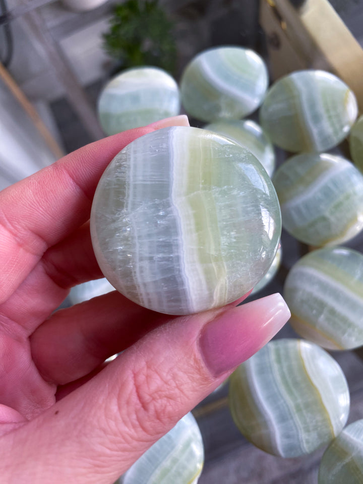 Pistachio Calcite Coin - Self Love