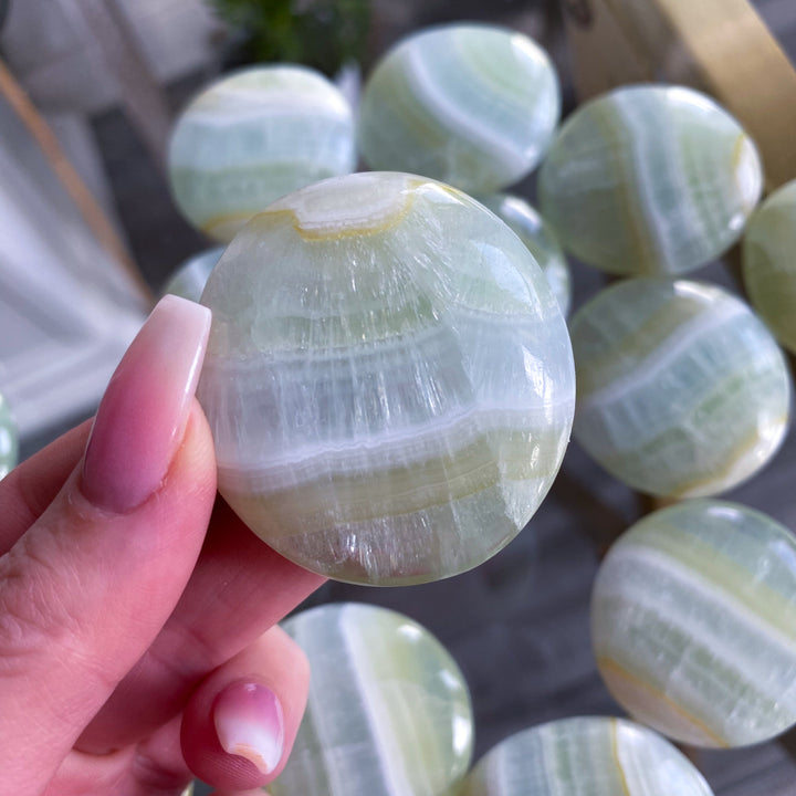 Pistachio Calcite Coin - Self Love