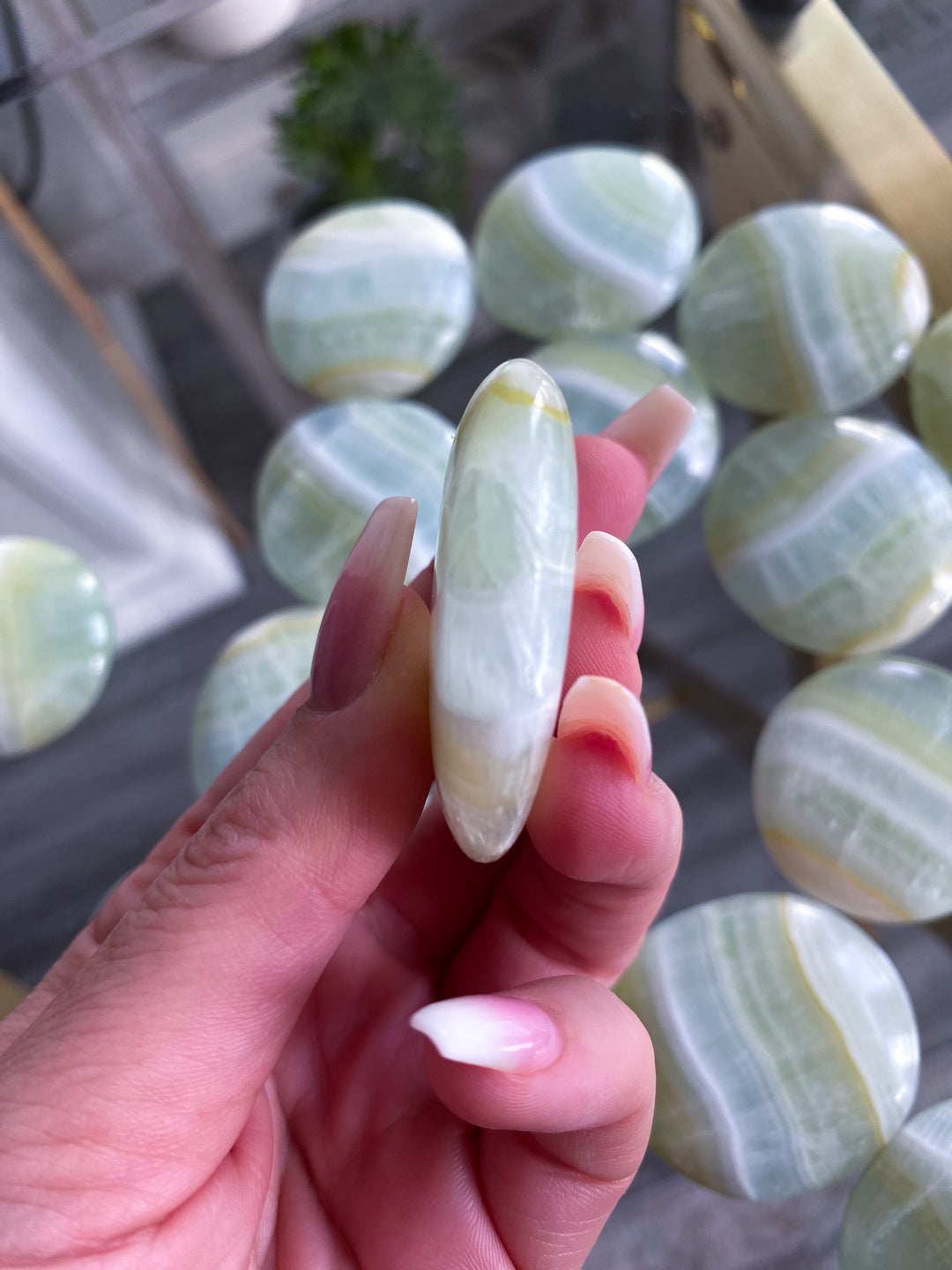 Pistachio Calcite Coin - Self Love