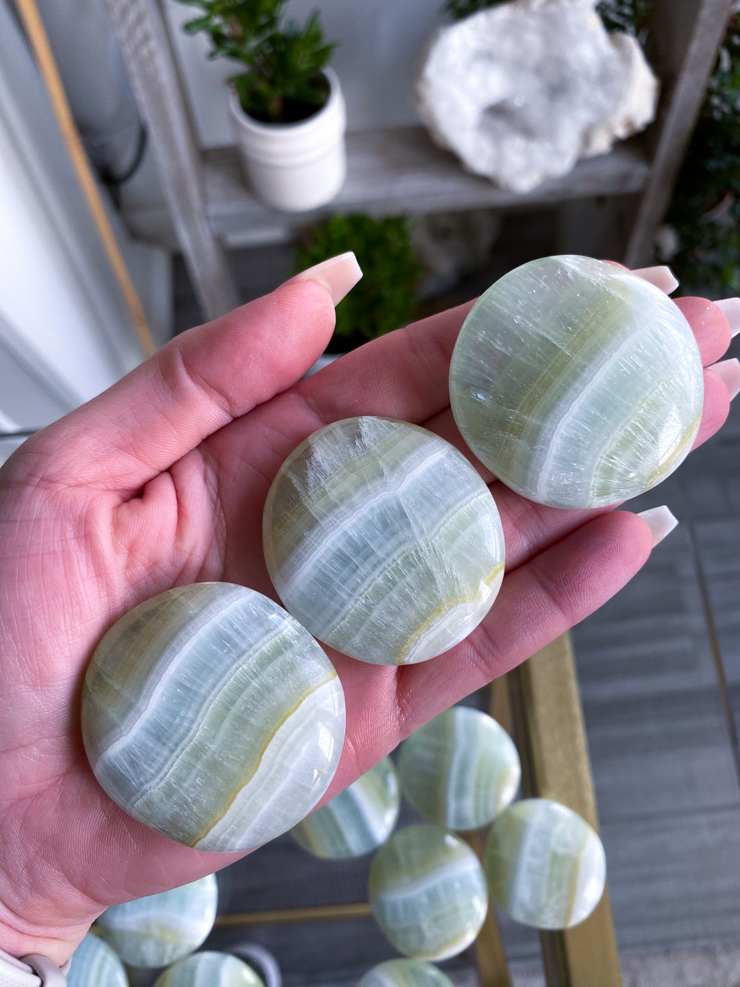 Pistachio Calcite Coin - Self Love