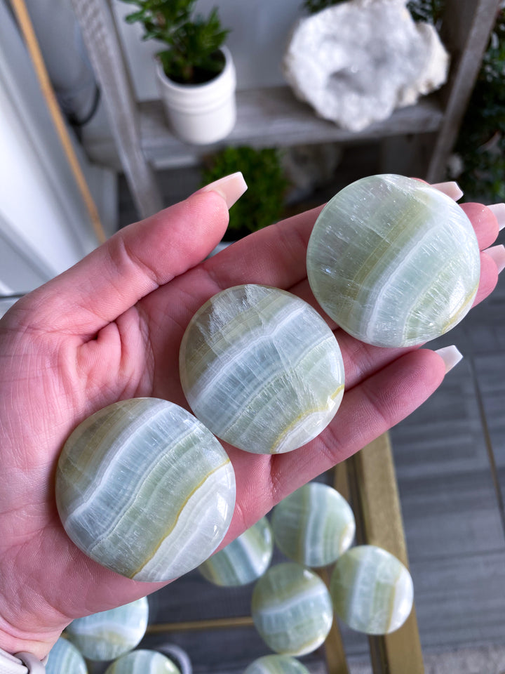 Pistachio Calcite Coin - Self Love