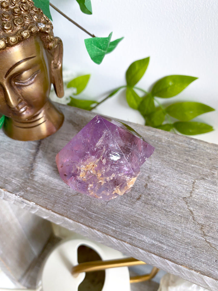 Glassy Amethyst Top Polish Point w/ Hematite