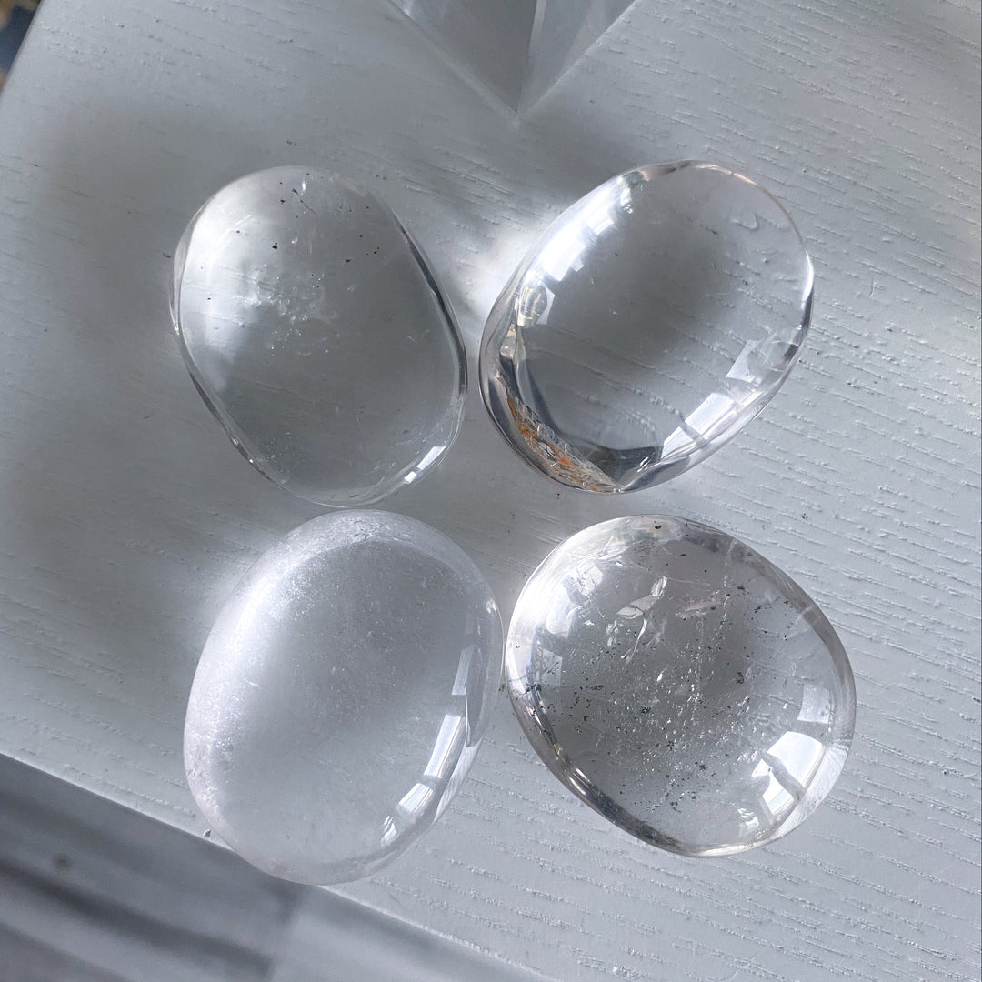 Small Clear Quartz Palm Stone w/ Inclusion