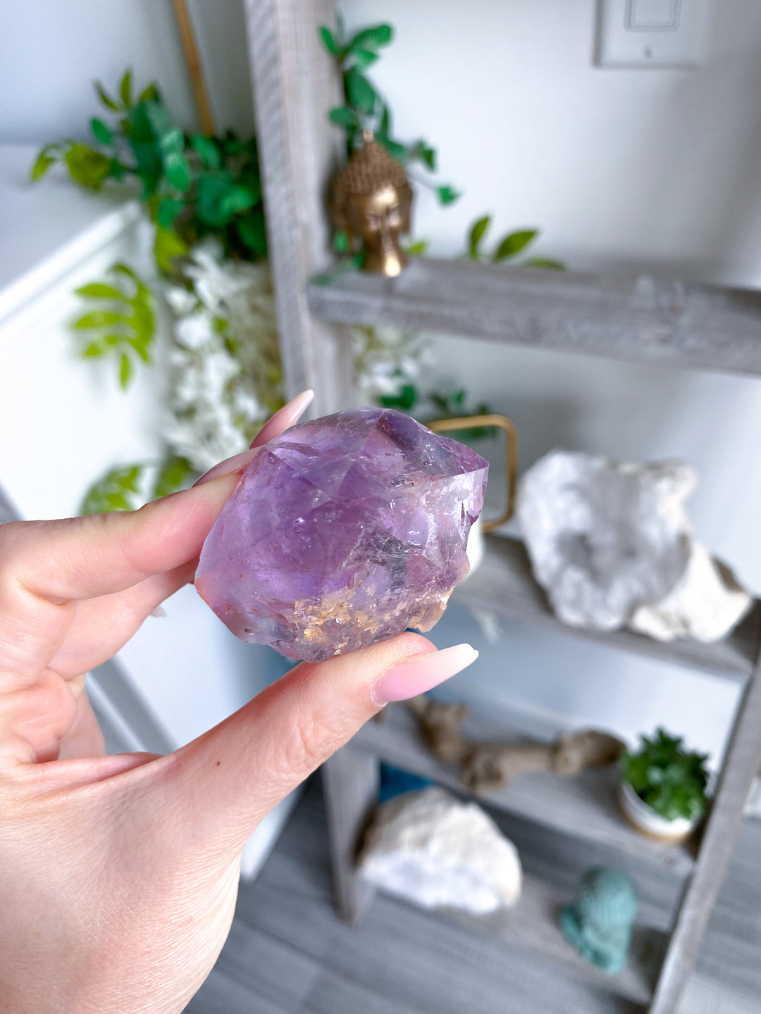 Glassy Amethyst Top Polish Point w/ Hematite